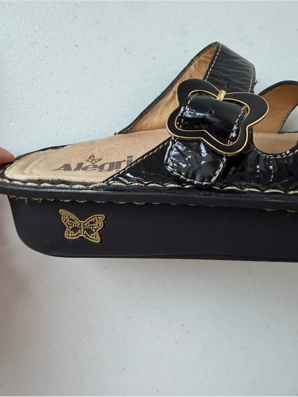Alegria Barcelona Black Leather Platform Sandals Slides  Butterfly Fairycore 39